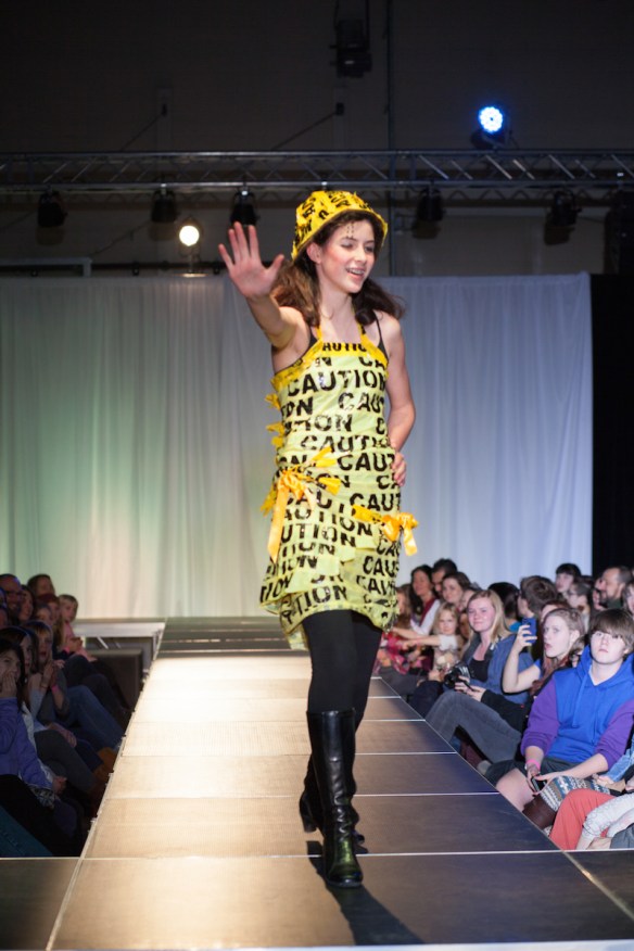 Be-wear of Fashion Designer: Emma Pyott Materials: Used Caution tape, string
