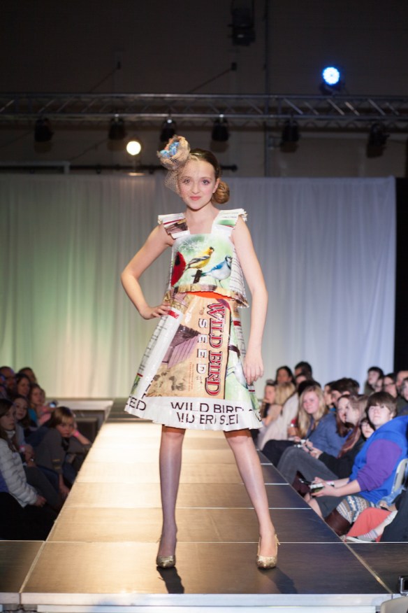 A Little Birdy Told Me Designer & Model: Jocie Summers Materials: Wild bird seed bags, plastic vegetable netting, discarded rafia, used paper towel 