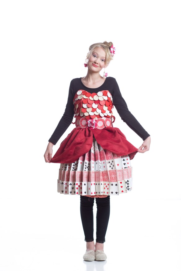 Painting The Roses Red Designer/Model: Olivia Barnes Materials: Discarded playing cards & poker chips, old dress/fabric, wire frame work